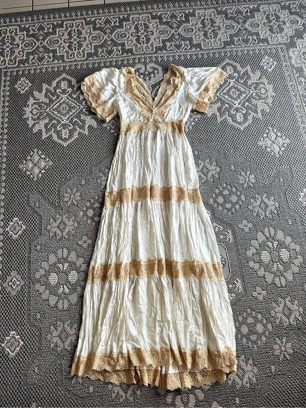 Spell & The Gypsy Floral Lace Maxi Dress in White & Brown